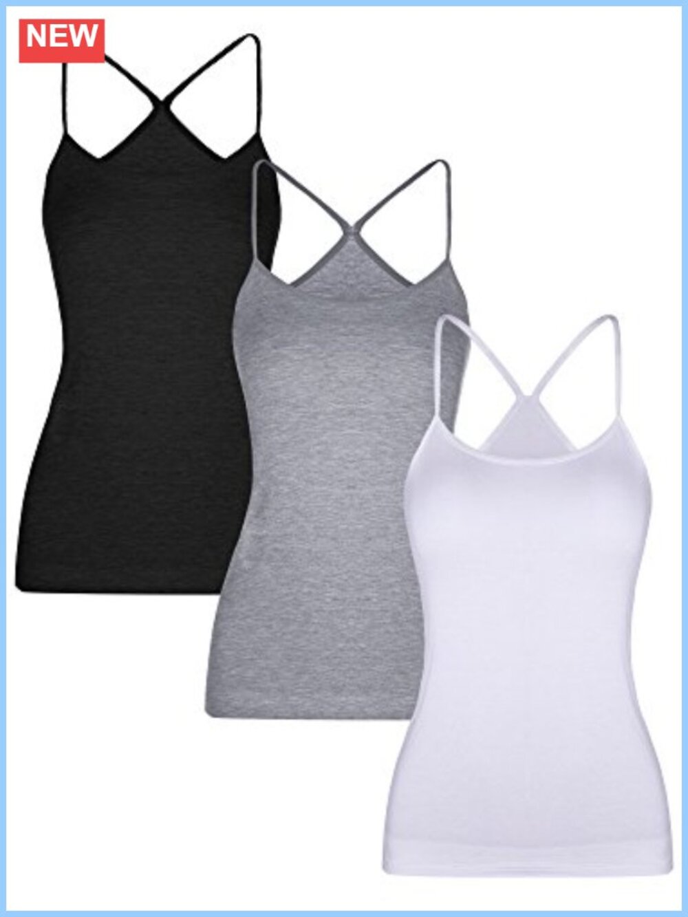 Boao Y Back Spaghetti Strap Cami Tank Top Set of 3 Modal Spandex
